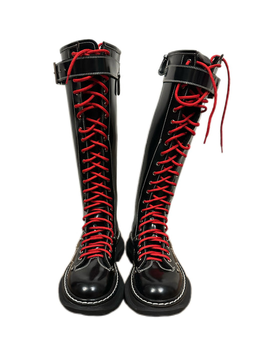 Alexander McQueen Women's Tread Slick Knee-high Boot in Black/Red