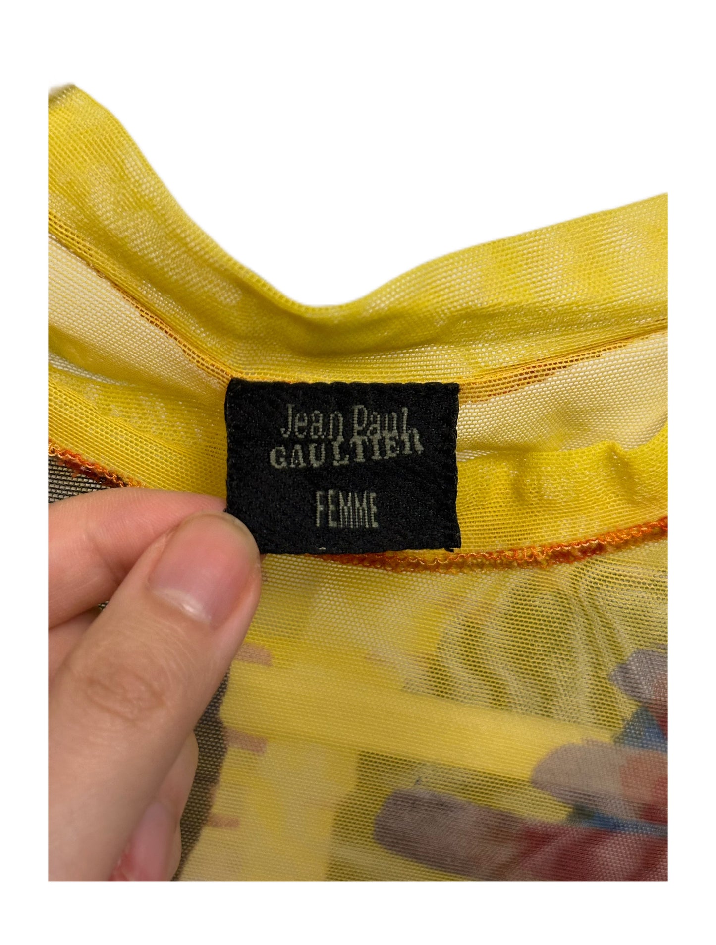 Jean Paul Gaultier Yellow Multi-color Japanese Print Mesh Top