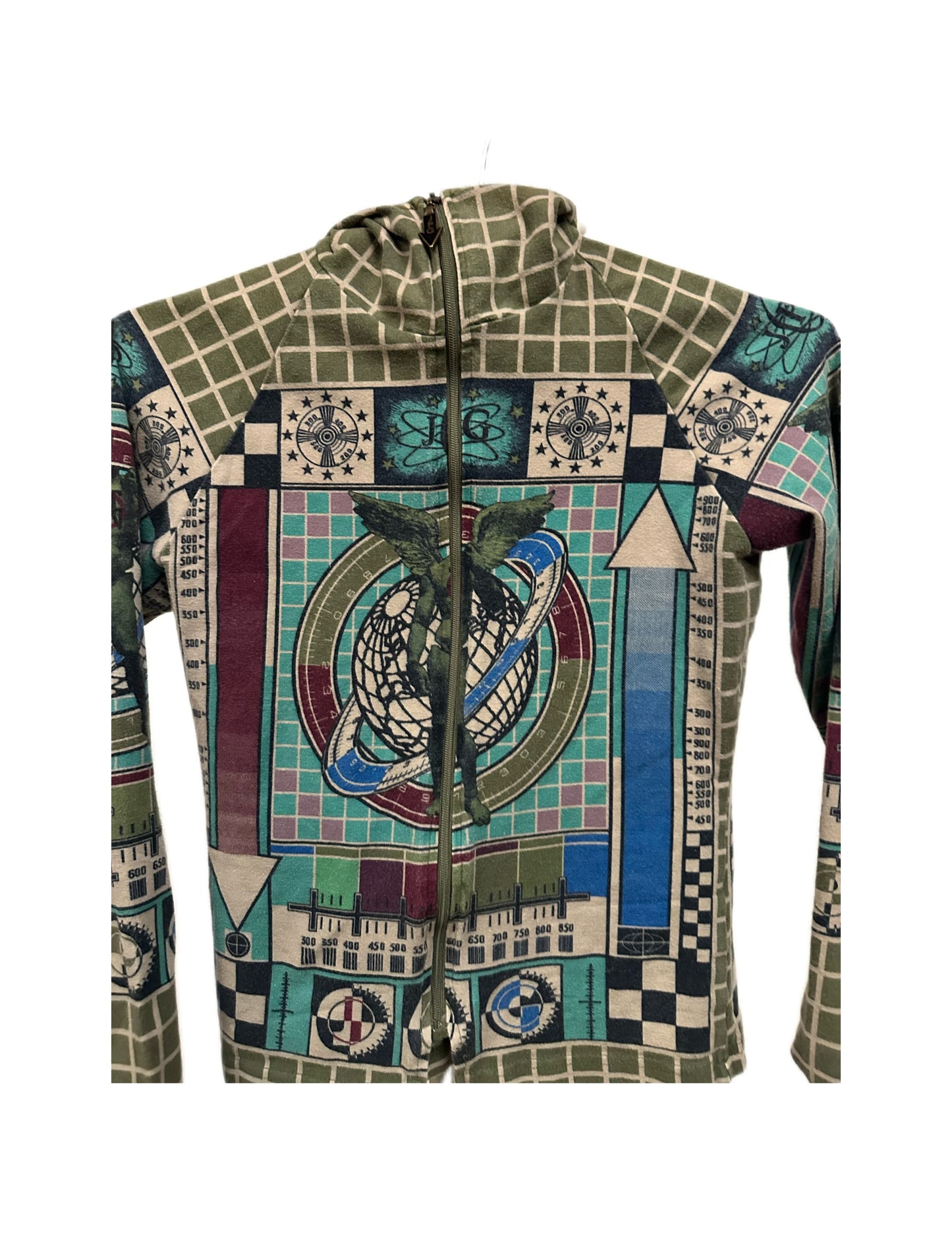 Jean Paul Gaultier Y2K Iconic 90s Television Print Runway Cotton Jersey Hood Jacket