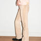 Christian Dior by John Galliano Runway Punk Bandage Gold Logo Plate Beige Suede Flare Trouser