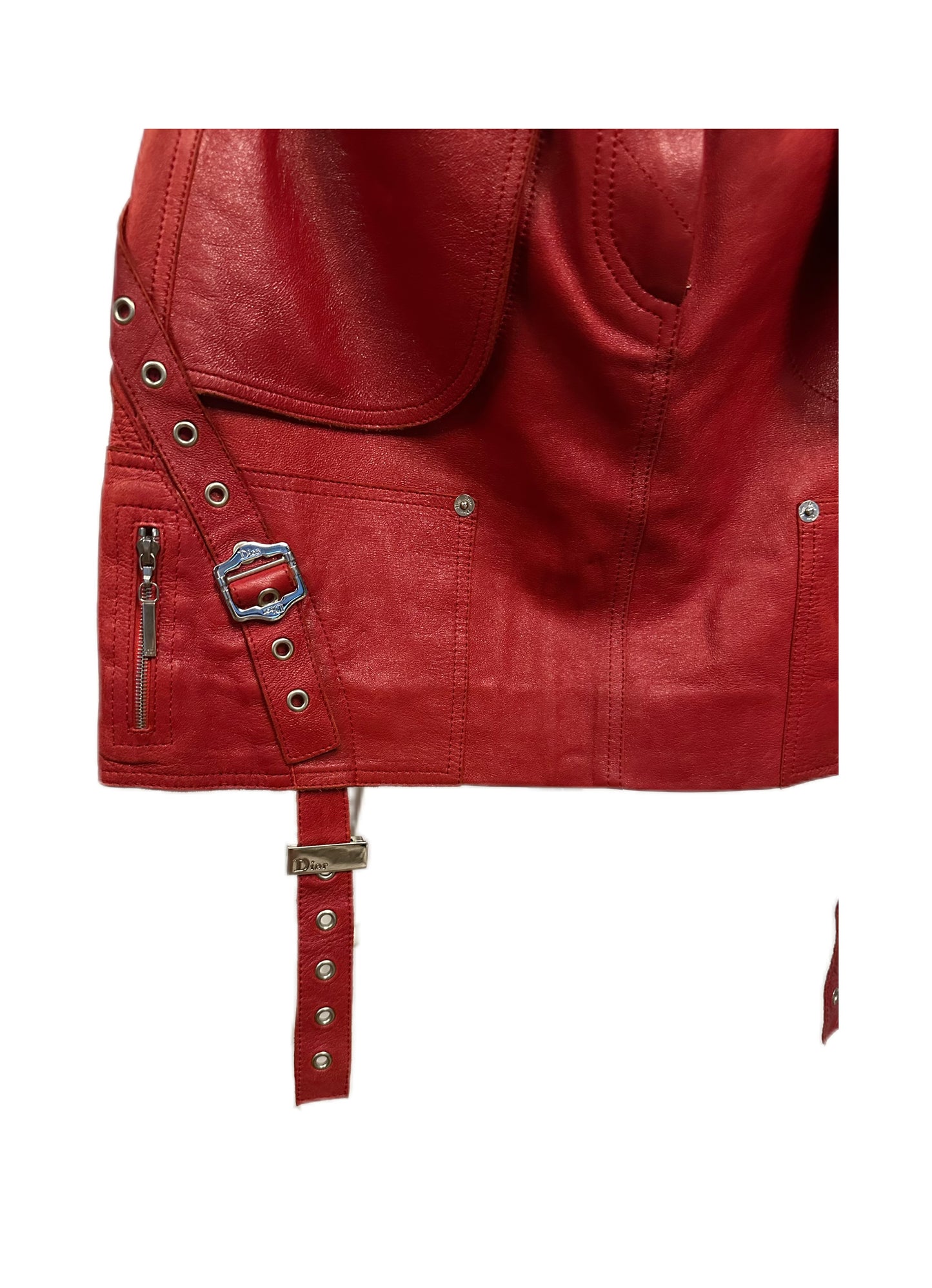 Christian Dior by John Galliano Y2K Punk Red Leather Bandage Skirt