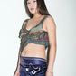 PE99Y YAN9 Crochet Knitted Metallic Buterfly Illusion Crop Top