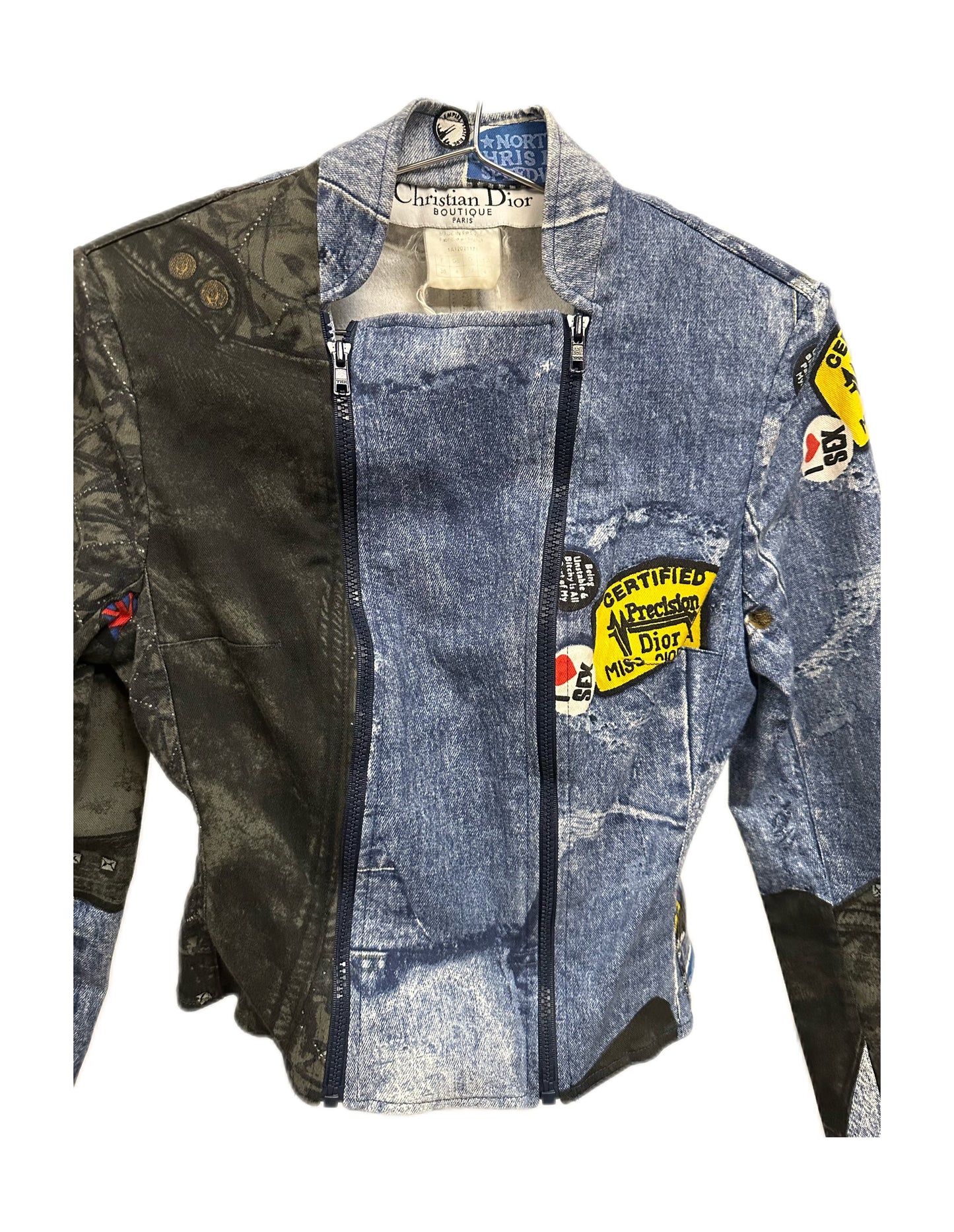 Christian Dior by John Galliano Denim Y2K Punk Print Double Zipper Jacket