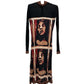 Jean Paul Gaultier Human Face Portrait Print 90s Runway Black and Burgundy Maxi Dress