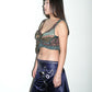 PE99Y YAN9 Crochet Knitted Metallic Buterfly Illusion Crop Top