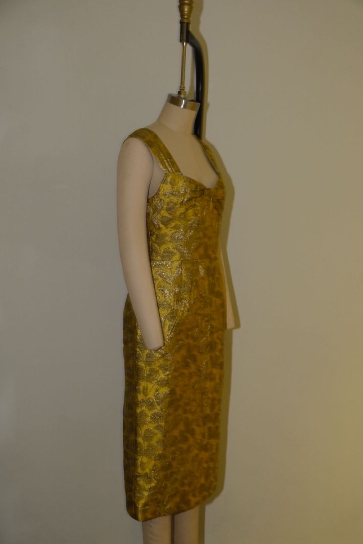 Prada Gold Pettern Luxury Textile Elegant A-Line Dress