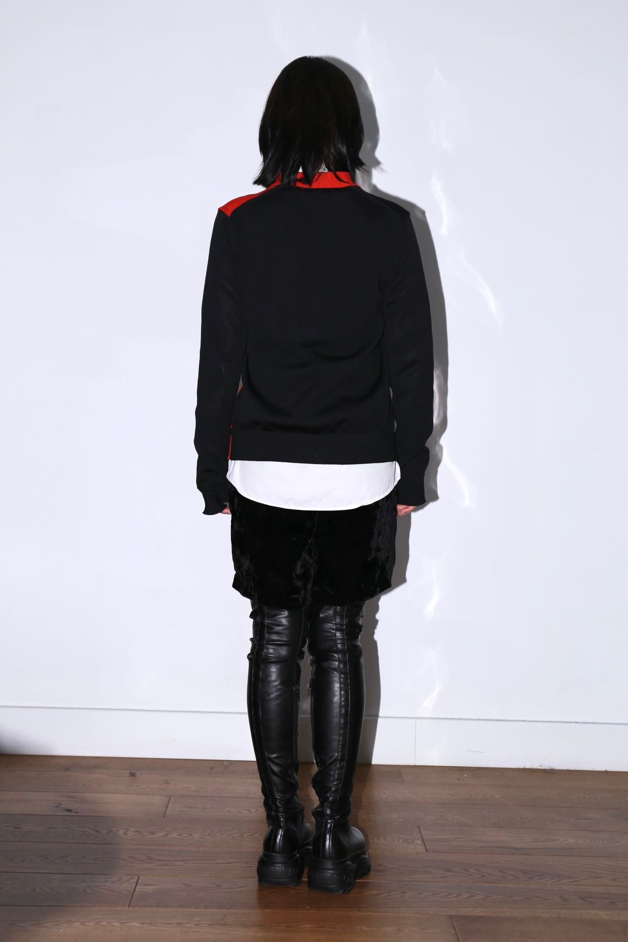 Comme Des Garcons Red and Black Asymmetrical Cardigan