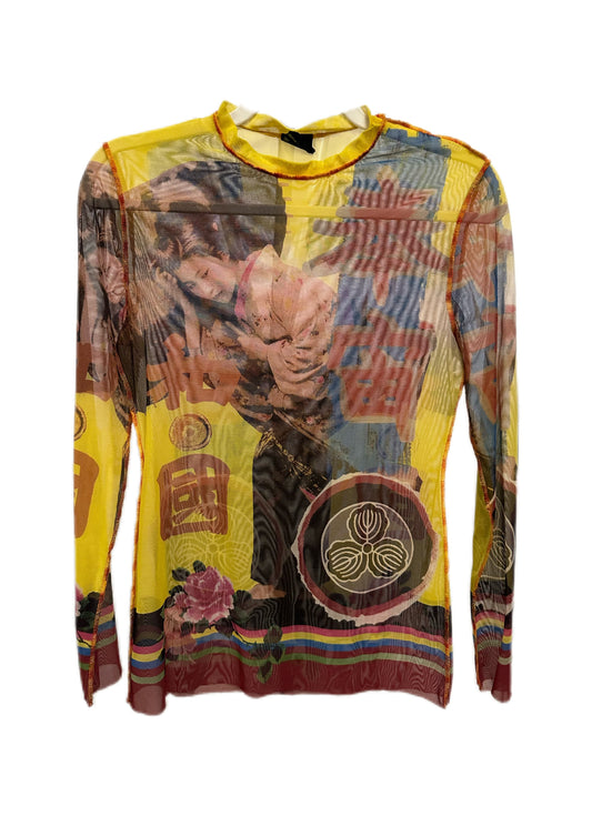 Jean Paul Gaultier Yellow Multi-color Japanese Print Mesh Top