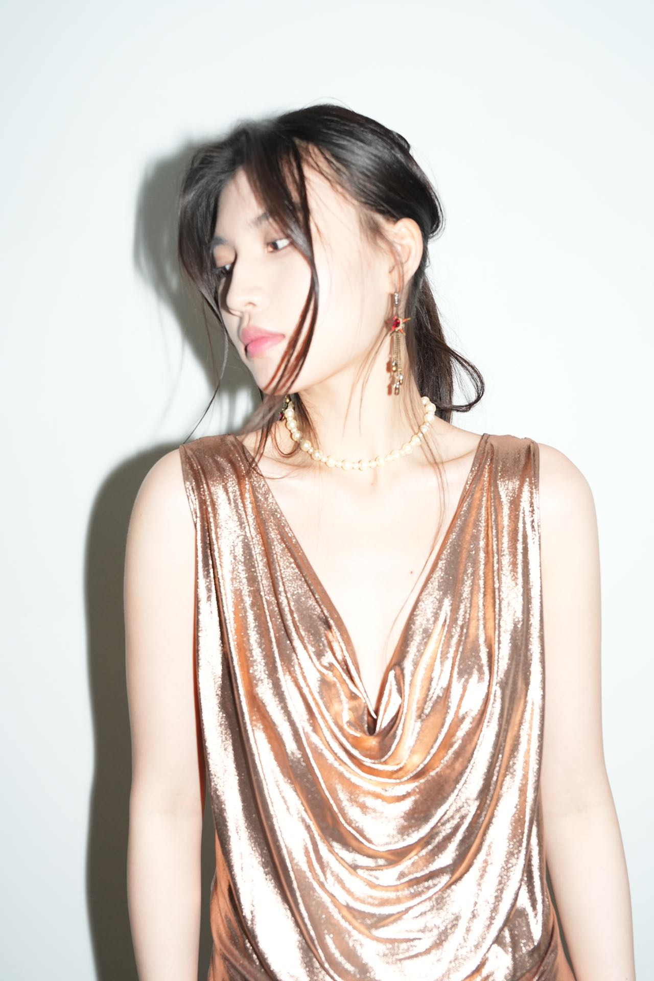 PE99Y YAN9 Metallic Bronze Silk Draping Jersey Tank Top