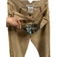 Christian Dior by John Galliano Runway Punk Bandage Gold Logo Plate Beige Suede Flare Trouser