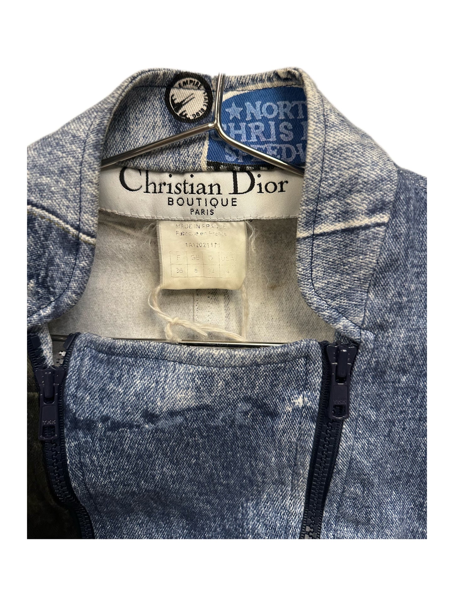 Christian Dior by John Galliano Denim Y2K Punk Print Double Zipper Jacket