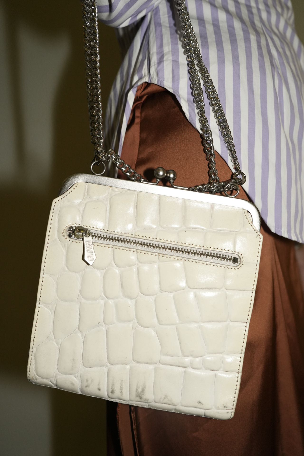 Jean Paul Gaultier Vintage 90s White Crocdile Print Square Purse