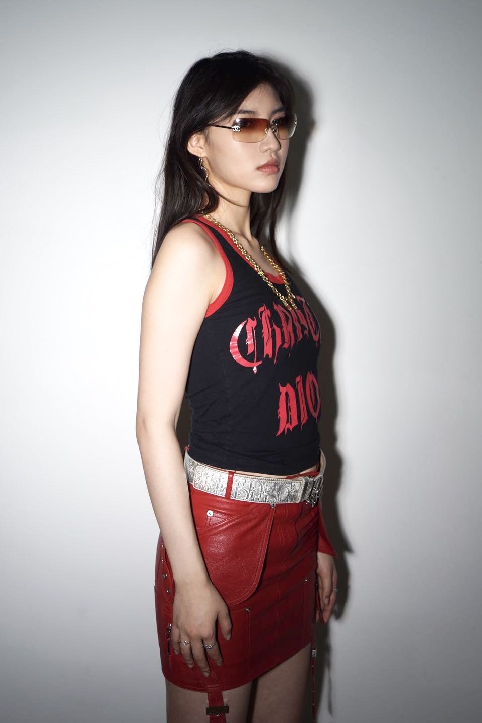 Christian Dior by John Galliano Y2K 2002 Red and Black Gothic Punk Letters Runway Tank Top