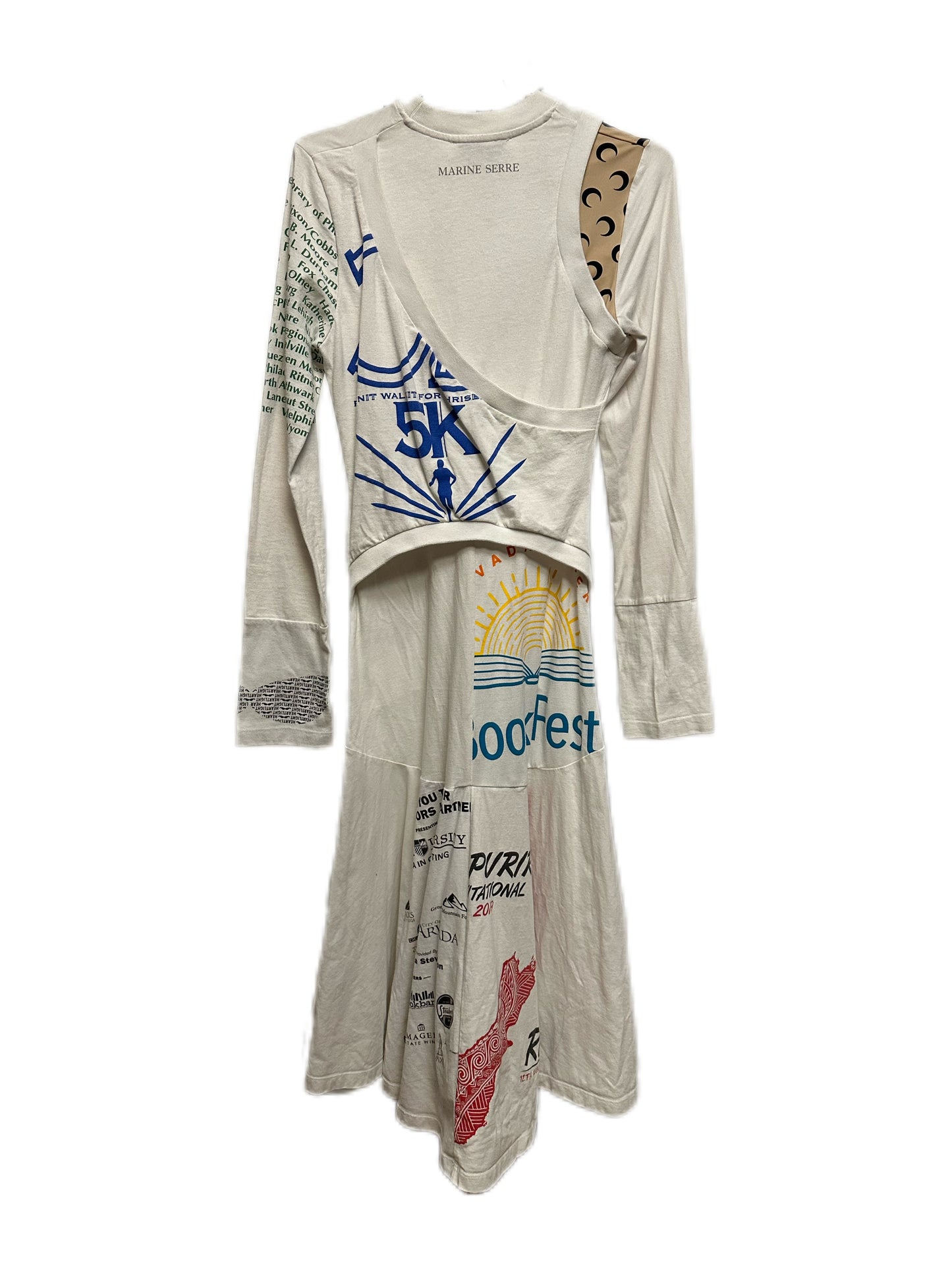 Marine Serre White Line Upcycled Print Maxi T-shirt Dress