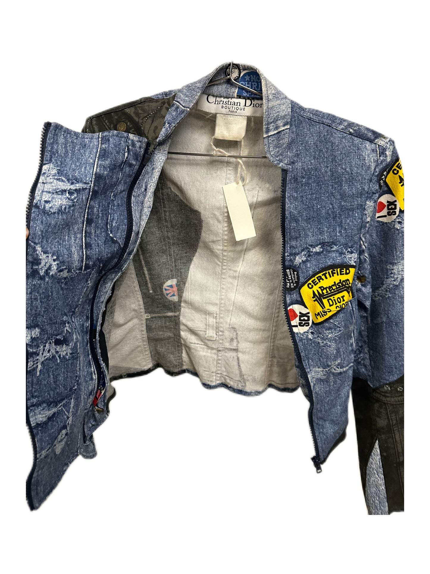 Christian Dior by John Galliano Denim Y2K Punk Print Double Zipper Jacket