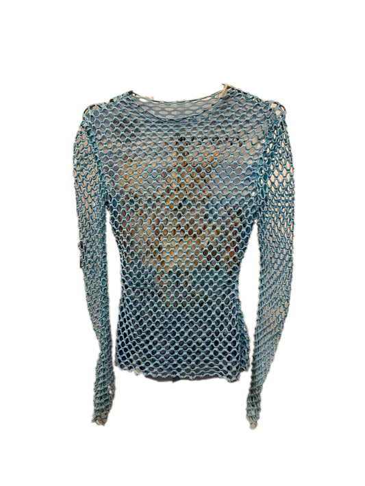 MISBHV Blue Fishnet Print Mesh Top