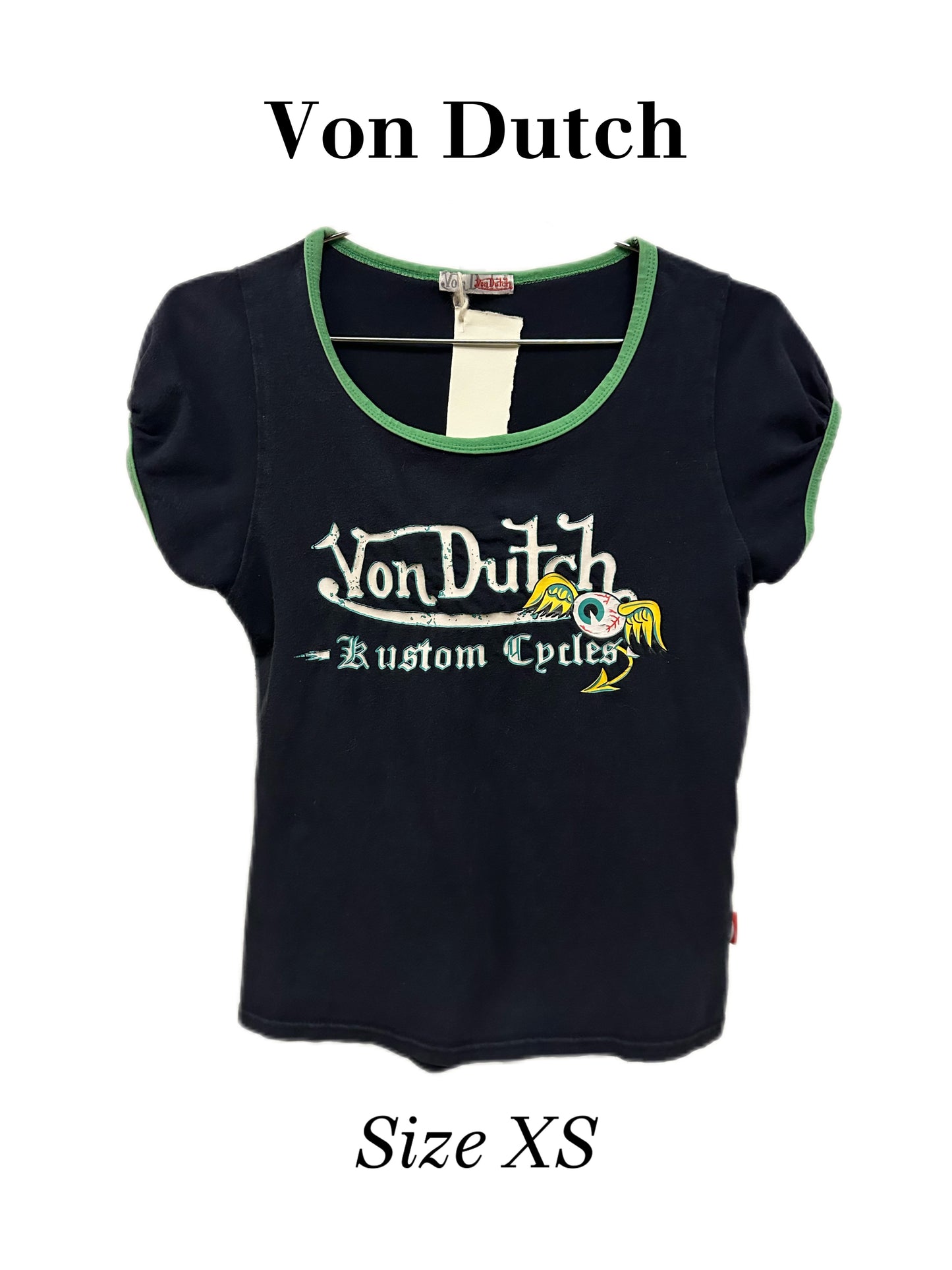 Von Dutch Y2K Black Gothic Letters Printed Crop Top T-shirt