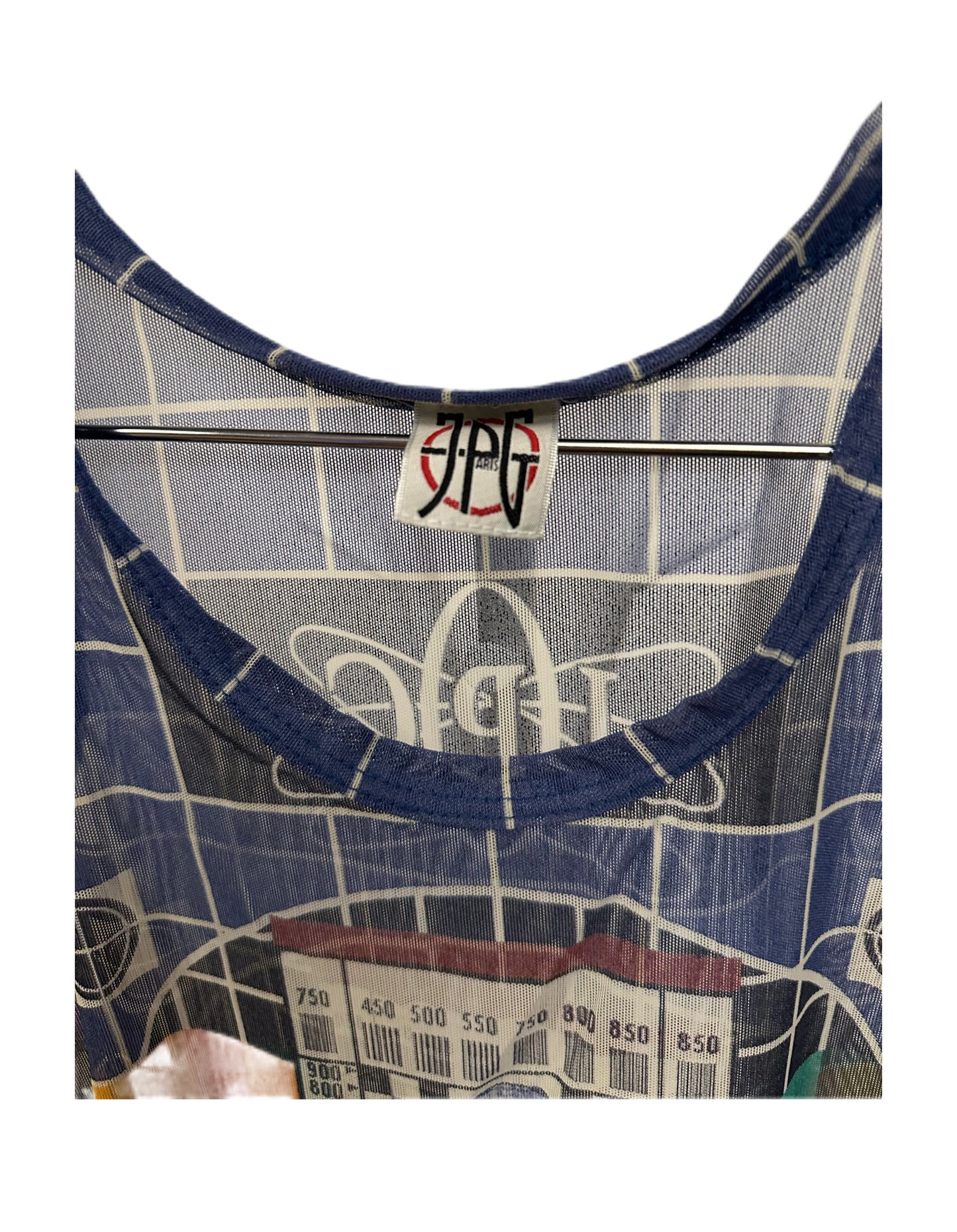 Jean Paul Gaultier 90s Television Print Vintage Runway Mesh Tank Top