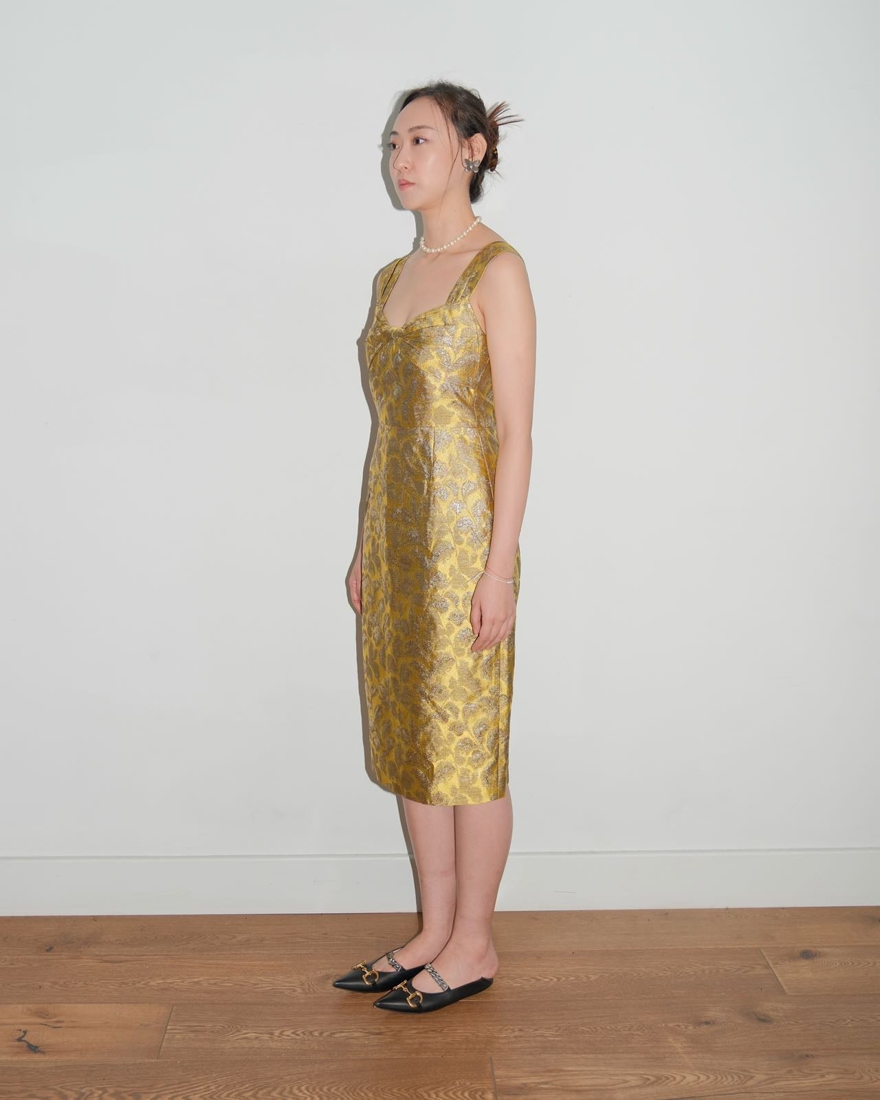 Prada Gold Pettern Luxury Textile Elegant A-Line Dress