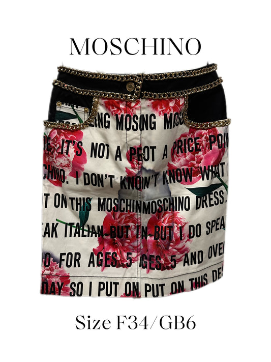 Moschino Bold Letters and Gold Chain Rose Skirt