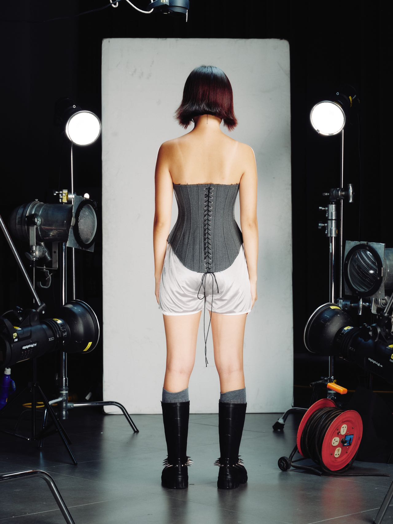 OVER RANGE Grey Rivet Punk Corset Top