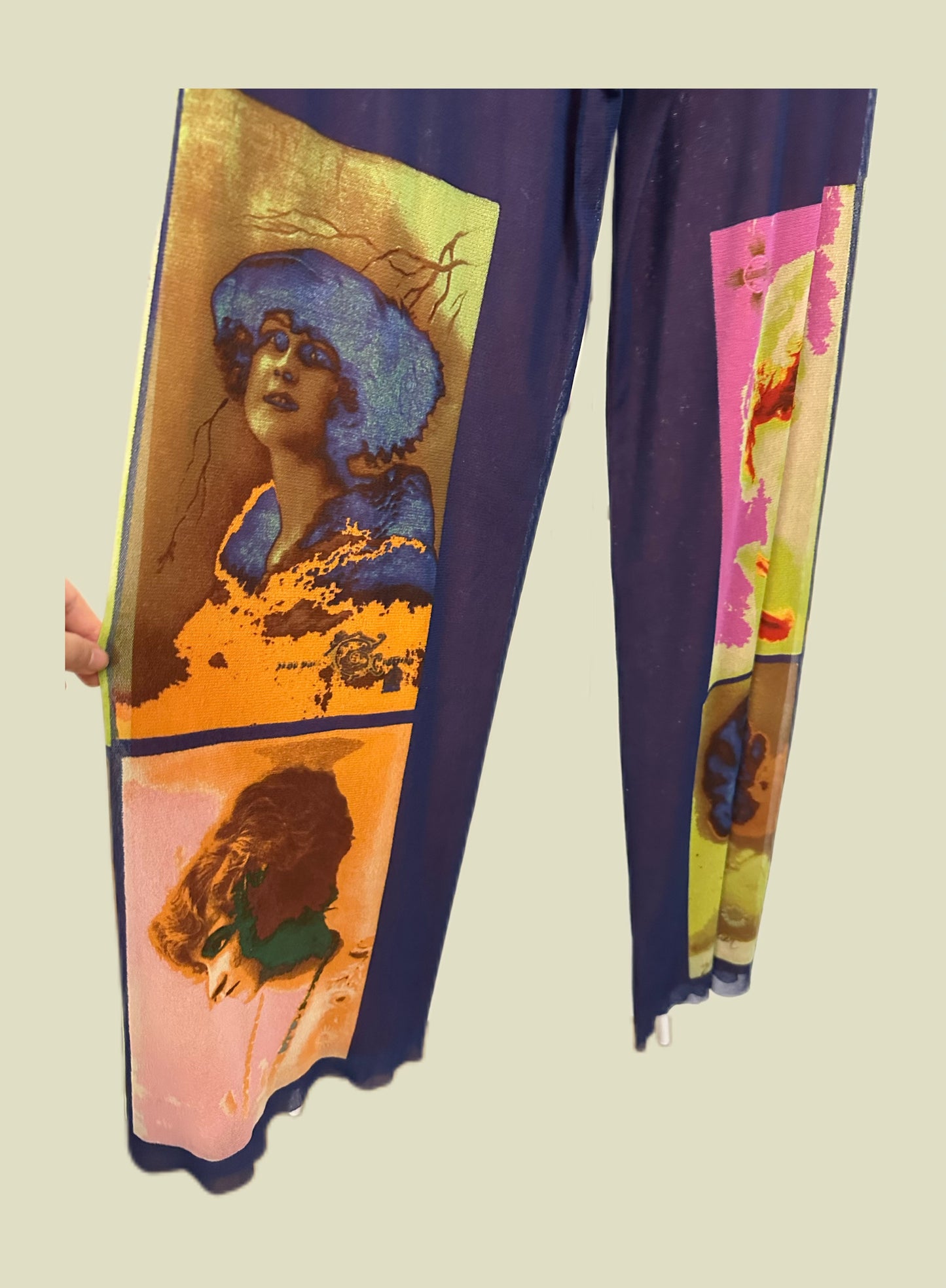 Jean Paul Gaultier Soleil SS 2002 Vintage “Portraits” Faces Mesh Trousers