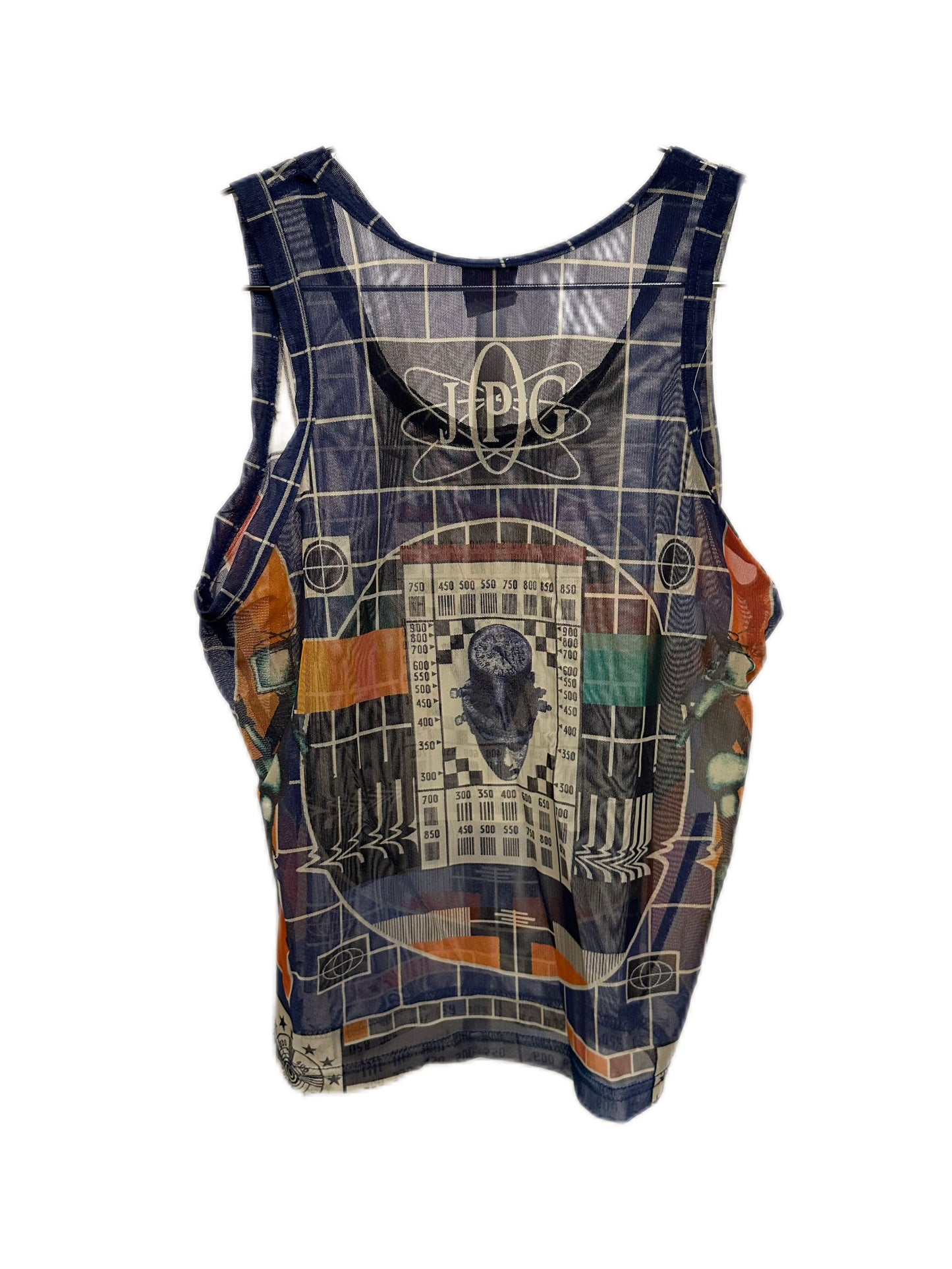 Jean Paul Gaultier 90s Television Print Vintage Runway Mesh Tank Top