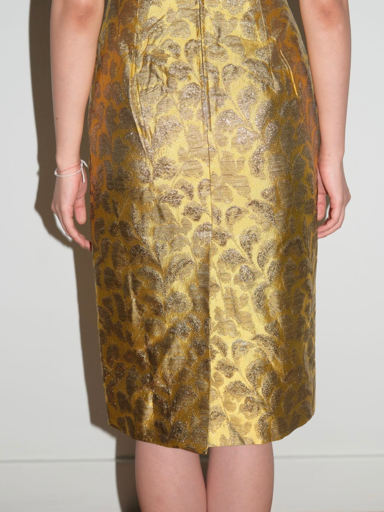 Prada Gold Pettern Luxury Textile Elegant A-Line Dress