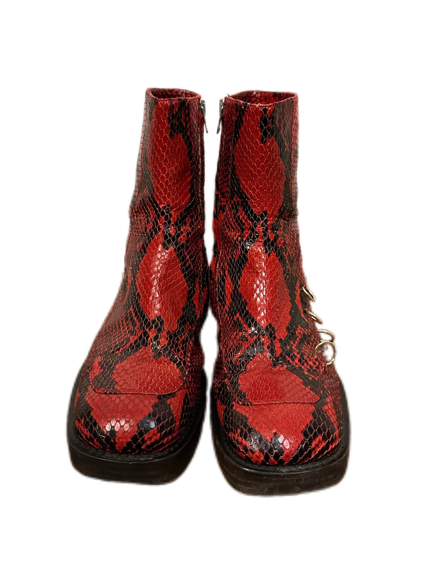 Marni Red Snake Print Leather Ankle Boots